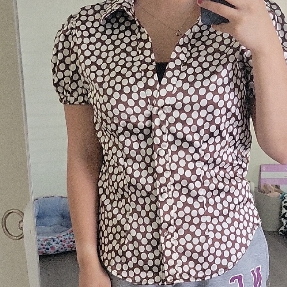 Chic Brown Polka Dot Button Down Shirt